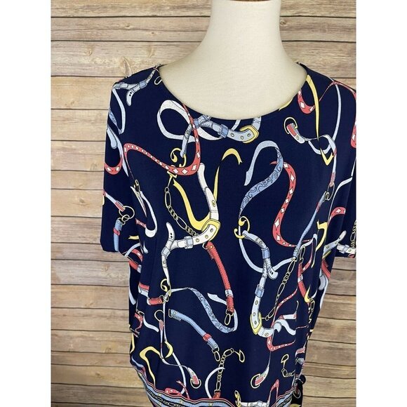 Rafaella Small Belt Chain Print Blouse Tie Side - Picture 2 of 11